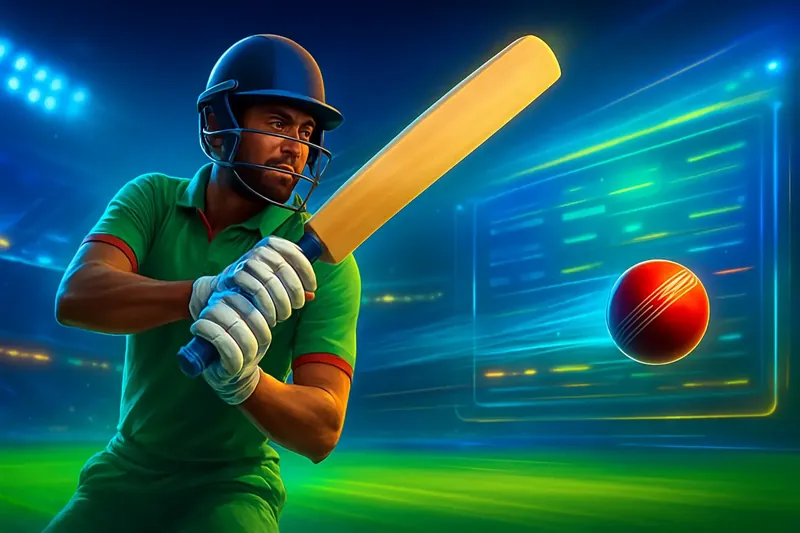 Cricket batter striking ball under stadium lights for sportsbook banner